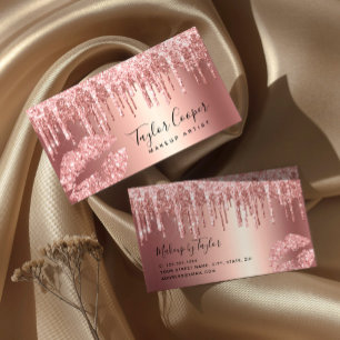 Modern rose gold glitter lips makeup artist  business card