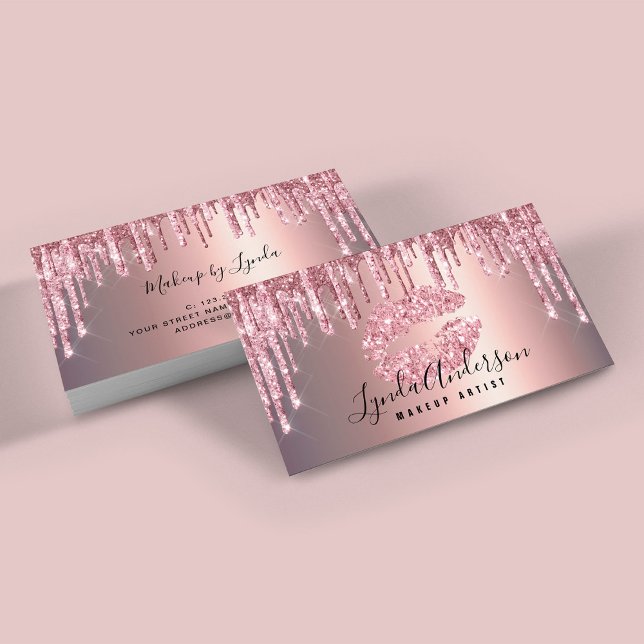 Modern rose gold glitter lips makeup artist  business card (Creator Uploaded)
