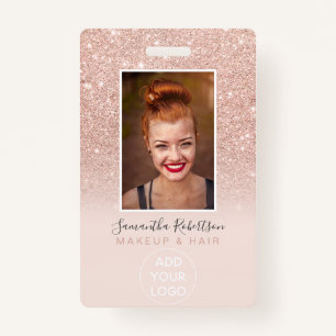 Modern rose gold glitter logo employee photo pass badge