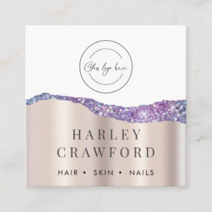 Modern Rose Gold Glitter Logo QR code  Square Business Card