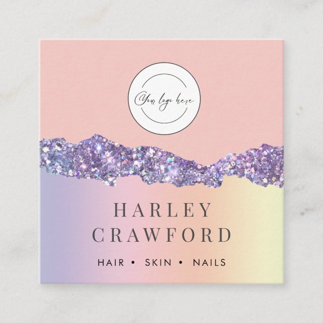Modern Rose Gold Glitter Logo QR code  Square Business Card (Front)