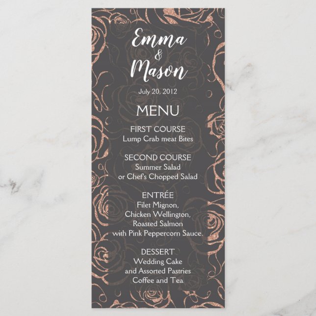 Modern Rose Gold Glitter Menu (Front)