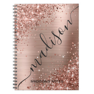 Modern Rose Gold Glitter Metallic Monogram Script  Notebook