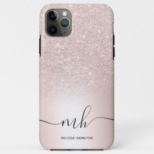 Modern rose gold glitter metallic monogrammed Case-Mate iPhone case