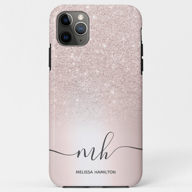Modern rose gold glitter metallic monogrammed Case-Mate iPhone case (Back)