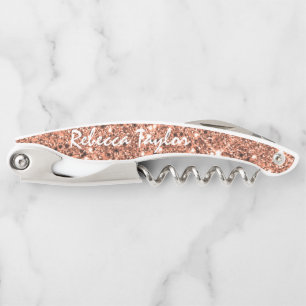 Modern Rose Gold Glitter Monogram Bottle Corkscrew