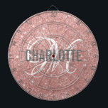 Modern rose gold glitter monogram name dart board<br><div class="desc">Modern rose gold glitter dart board with a white typography name and grey monogram. Personalize with name and initial.</div>