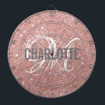 Modern rose gold glitter monogram name dart board<br><div class="desc">Modern rose gold glitter dart board with a white typography name and grey monogram. Personalize with name and initial.</div>