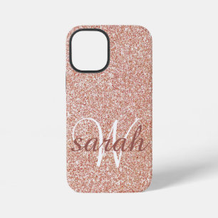 Modern Rose gold glitter monogrammed  iPhone 12 Mini Case