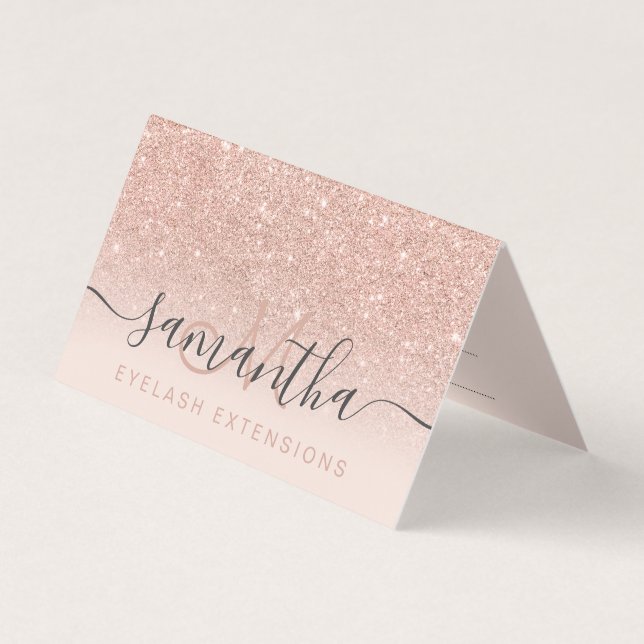 Modern rose gold glitter ombre blush appointment business card (Front)