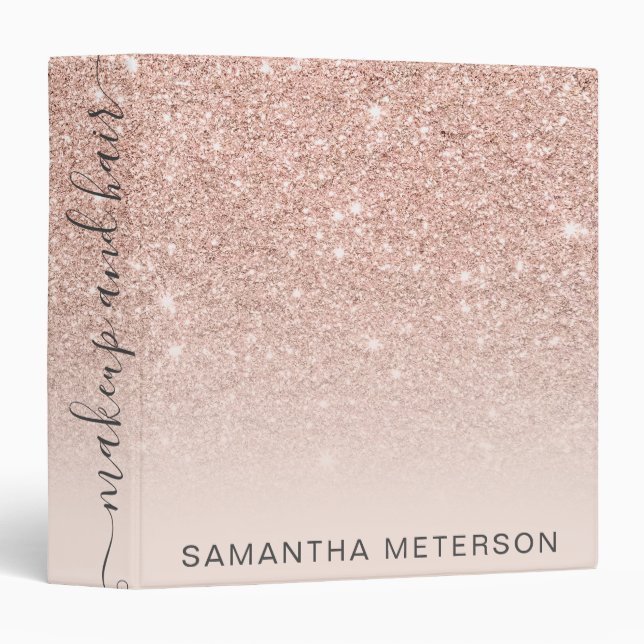 Modern rose gold glitter ombre blush makeup hair binder (Front/Spine)
