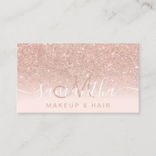 Modern rose gold glitter ombre blush makeup hair business card