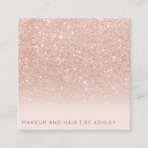 Modern rose gold glitter ombre makeup professional square business card