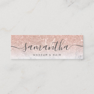 Modern rose gold glitter ombre marble makeup hair mini business card