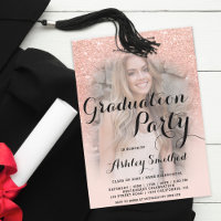 Modern rose gold glitter ombre photo graduation