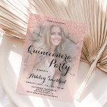 Modern rose gold glitter ombre photo Quinceañera Invitation<br><div class="desc">A modern,  pretty faux rose gold glitter shower ombre with pastel blush pink colour block Quinceañera birthday party invitation with your custom photo with rose gold ombre pattern fading onto a pink background. Perfect for a princess Sweet fifteen,  perfect  for her,  the fashionista who loves modern pattern and glam</div>