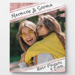  Modern Rose Gold Glitter & Photo BBF Best Friend Plaque