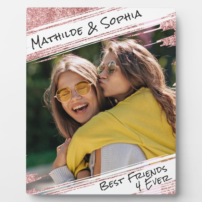   Modern Rose Gold Glitter & Photo BBF Best Friend Plaque (Front)