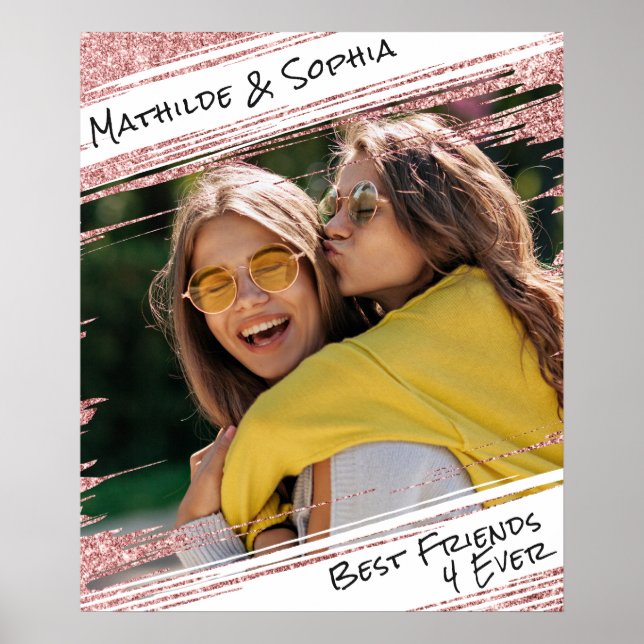   Modern Rose Gold Glitter & Photo BBF Best Friend Poster (Front)