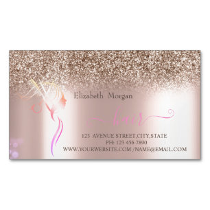 Modern Rose Gold Glitter Scissors Hair Magnetic Business Card