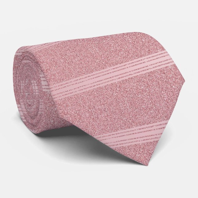 Modern Rose Gold Glitter Striped Elegant Pattern Tie (Rolled)