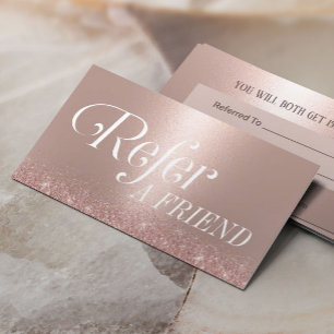 Modern Rose Gold Glitter Typography Referral Card