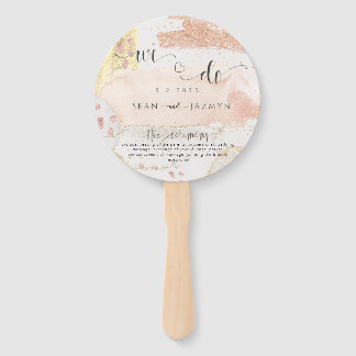 Modern Rose Gold Glitter Wedding Program Hand Fan