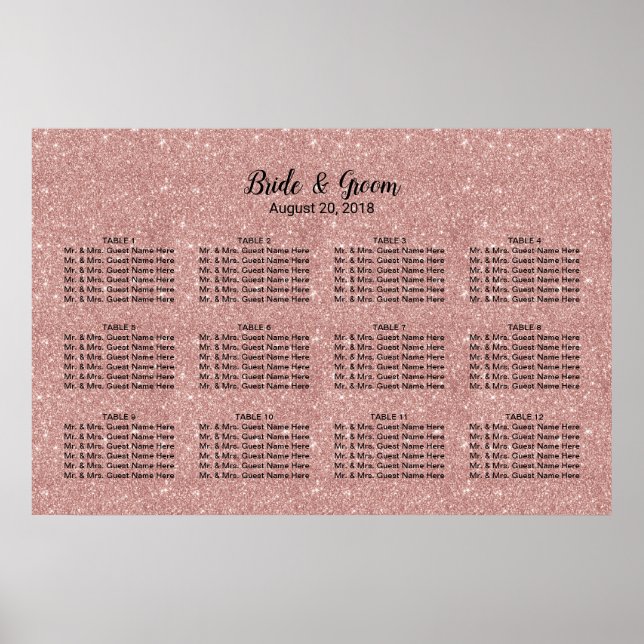 Modern Rose Gold Glitter Wedding Seating Chart (Front)