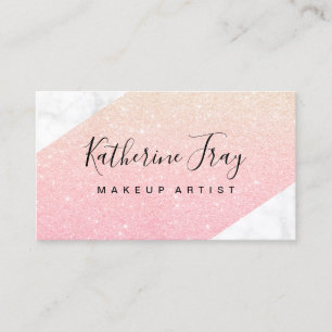 Modern rose gold glitter white marble makeup business card