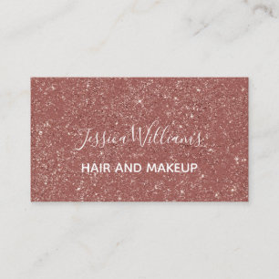 Modern Rose Gold Glitter White Script Hair Makeup Business Card