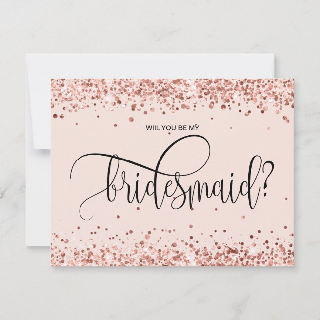 modern rose gold glitter will you be my bridesmaid invitation (Front)