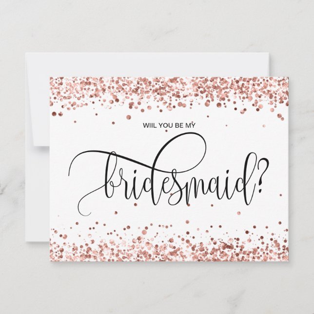 modern rose gold glitter will you be my bridesmaid invitation (Front)