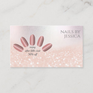 Modern rose gold glittery nail extension business card