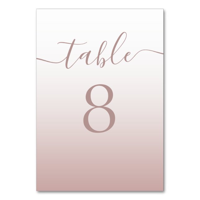 Modern Rose Gold Gradient Wedding  Table Number (Front)