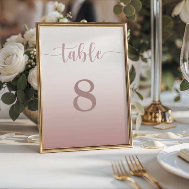 Modern Rose Gold Gradient Wedding Table Number (Creator Uploaded)
