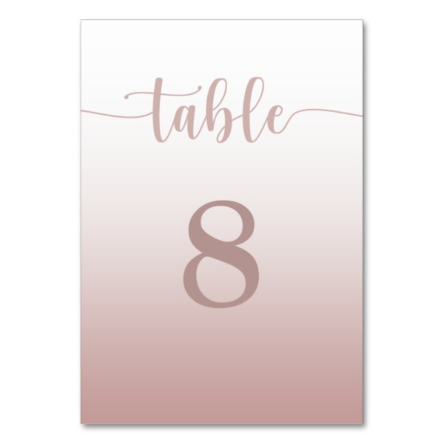 Modern Rose Gold Gradient Wedding Table Number (Front)