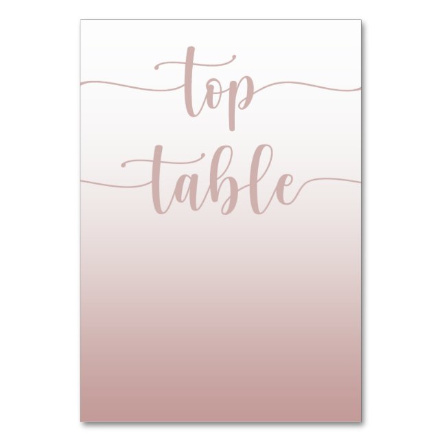 Modern Rose Gold Gradient Wedding Top Table Table Number (Front)