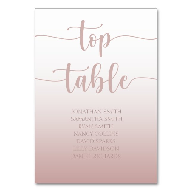 Modern Rose Gold Gradient Wedding Top Table Table Number (Front)