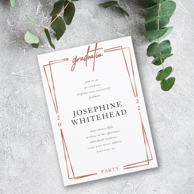 Modern Rose Gold Graduation Party Invitation (Creator Uploaded)