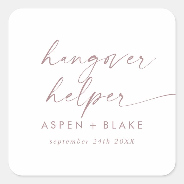 Modern Rose Gold Hangover Helper Wedding Favour Square Sticker (Front)