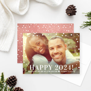 Modern Rose Gold Happy New Year 2024 Photo Holiday Card