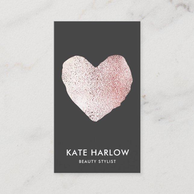  Modern Rose Gold Heart Black  Makeup Artist Business Card (Front)