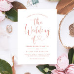 Modern Rose Gold Heart Calligraphy Script Wedding Invitation<br><div class="desc">Modern rose gold and white (colours can be modified) wedding invitations feature a stylish typography design with chic calligraphy script and a heart accent. The simple and elegant custom text that can be personalized to invite guests to join in your wedding celebration, including the couple's names and all of the...</div>