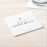 Modern Rose Gold Heart Chic Script Bridal Shower Square Paper Coaster<br><div class="desc">This custom modern calligraphy rose gold coaster design is perfect for a simple yet beautiful bridal shower. The neutral design features your name and date of celebration in minimalist typography alongside a romantic and whimsical script. This is the black and white version but feel free to change the background colour...</div>