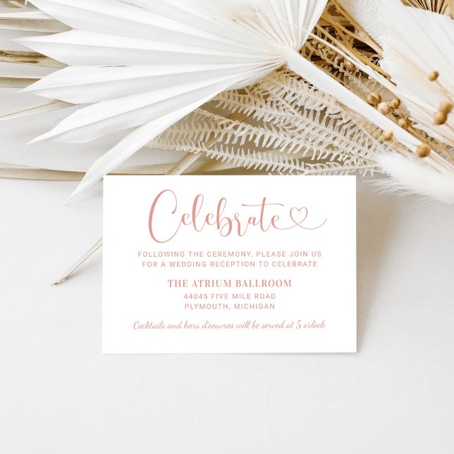 Modern Rose Gold Heart Script Wedding Reception Enclosure Card (Creator Uploaded)