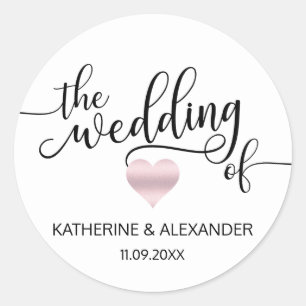 Modern Rose Gold Heart White THE WEDDING OF Seals