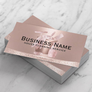 Modern Rose Gold House Cleaning Service Business Card