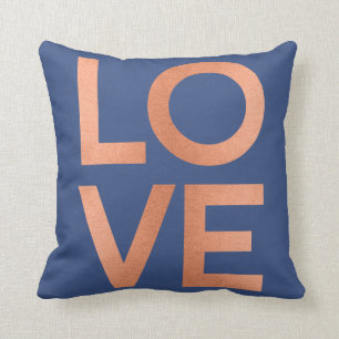 Modern Rose Gold Love Typography Blue Grey Throw Pillow
