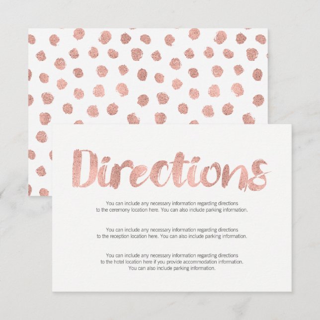 Modern Rose Gold Love Wedding Directions Card (Front/Back)
