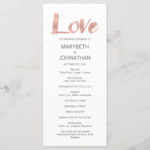 Modern Rose Gold Love Wedding Program